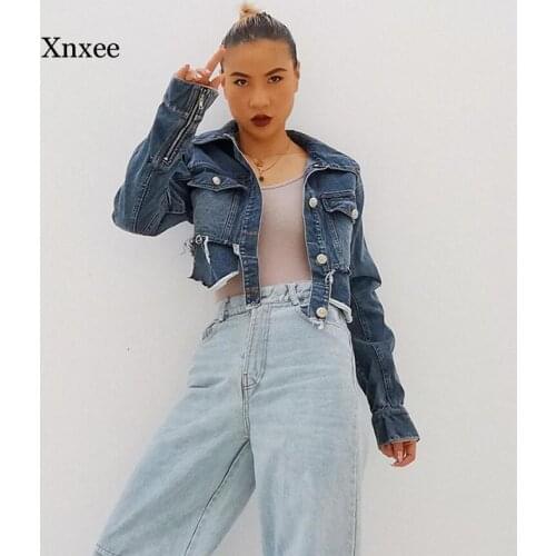 Fashion Denim Jackets 2021 Spring New Irregular Turn-Down Collar Avant-Garde Short Vintage Retro Jeans Femme Streetwear Coat