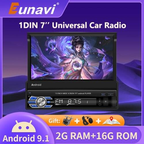 Eunavi Android 9 Car Radio Multimedia Video Player Universal GPS Navigation Auto Stereo Video WIFI 7 inch Screen Head unit 1 Din