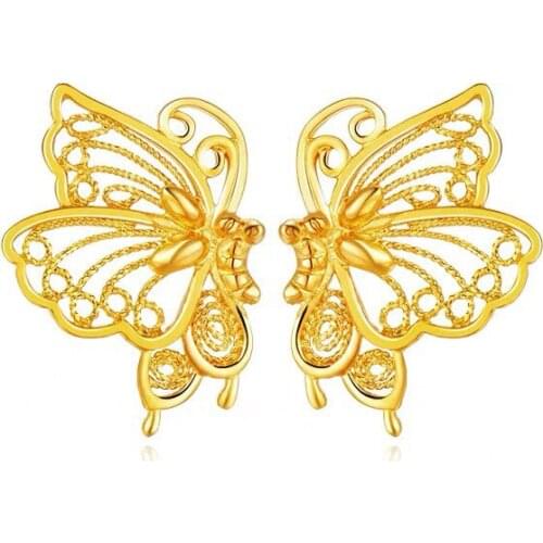 Filigree Hollow Butterfly Charm Earrings Yellow Gold Filled Fashion Womens Girls Perfect Elegant Stud Earrings Gift