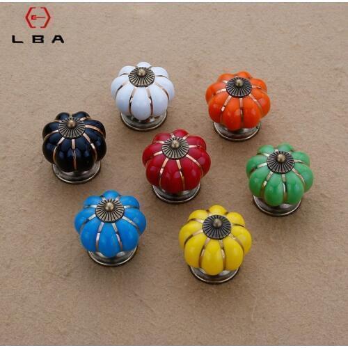 LBA Seven Color Single Hole Pumpkin Door Handle Childrens Room Zinc Alloy Drawer Flush Cartoon Handle Garden Ceramic Handle
