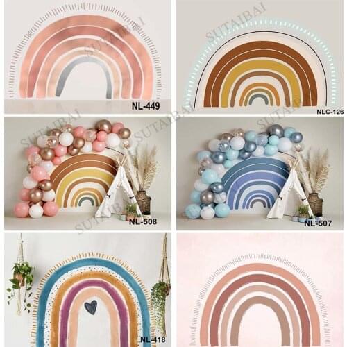 Muted Boho Rainbow Kids Play Photo Background Star Love Newborn Photography Backgrounds Girl Birthday Decor Photo Studio