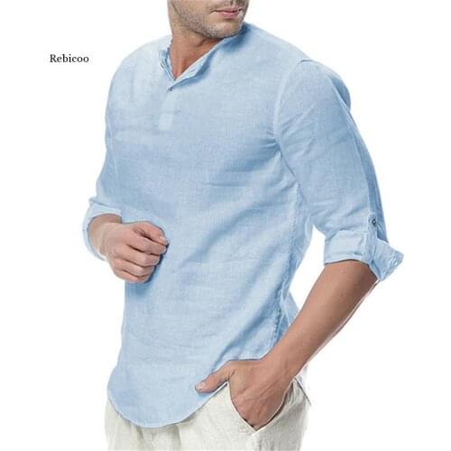 Mens Long Sleeve Shirts Cotton Linen Casual Breathable Comfortable Shirt Fashion Style Solid Male Loose Mens Shirts