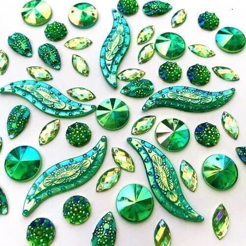MAKE You Queen,Green Ab Round Drop Resin Rhinestones Crystal Stones and Crystals Sew on Diamante for Wedding Bridal Dress Crafts