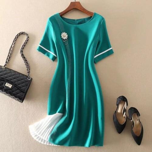 Patchwork Chiffon Women Dresses 2021 New Slim Fashion Elegant O-Neck Appliques Female Dresses Ruffles Short Sleeve Dress LJ3165