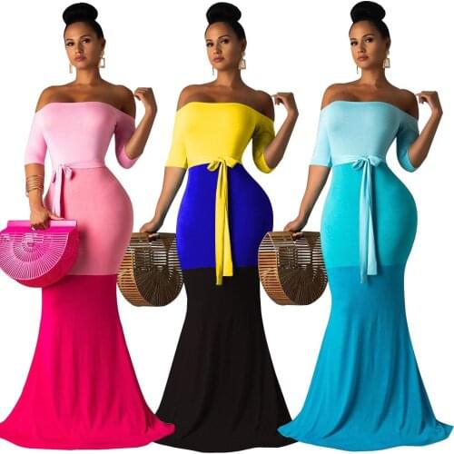 Somoshein S-2xl New Arrival Tricolor Fashion Sexy Dress Women Off Shoulder Floor Length Women Dresses Wholesale Dropshopping