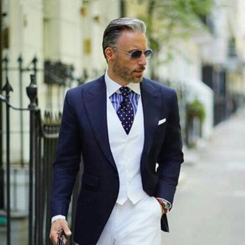 Suits for Men Wedding Wide Peaked Lapel Business Man Attire Costume Homme Slim Groom Tuxedos White Pants 3Piece trajes