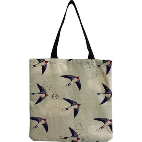 Female Large Capacity Swallow Printing Linen Faric Bag Clouds Cartoons Womens Handbag Ladies Eco Friendly Travel Shopper Bags