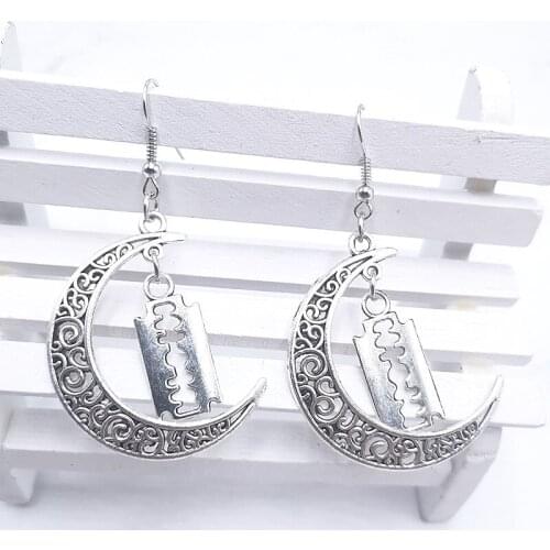 DIY Creative Ladies Earrings Retro Moon Blade Pendant Earrings Different Charm Metal Woman Pendant Earrings Wearer