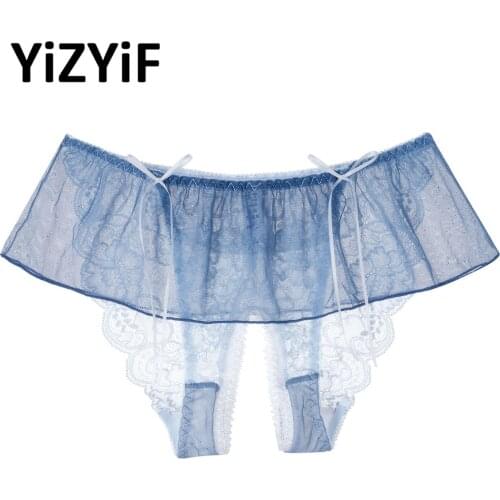 Ladies Sheer Lace Briefs Women Erotic Opening Crotch Panties Thongs G-string Lingerie Sexy Underwear