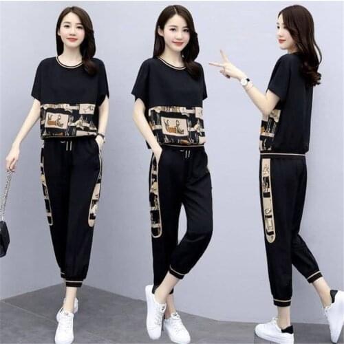Summer 2020 tracksuit for women outifts 2 Piece Set Large Size Sportswear Short Sleeved Trousers Loose Casual Two Piece Set