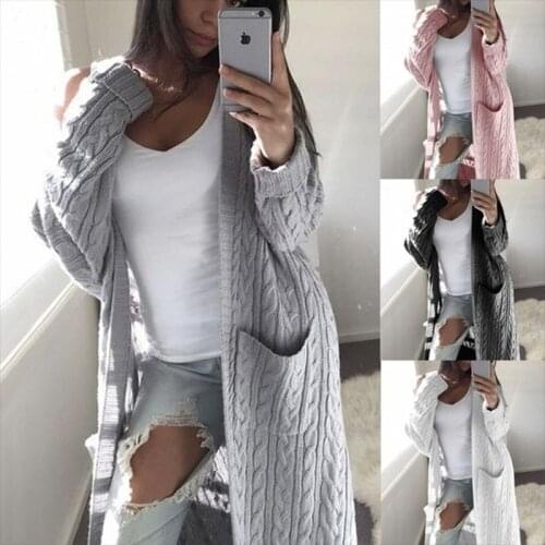 2020 New Sweater Women Cardigan Sweater Casual Long Sleeve Loose Side Pocket Women Mid-Lengte Open Voorzijde Alle-Match Trui