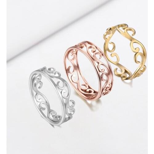 COOLTIME Filigree Flower Finger Rings Women Stainless Steel Romantic Couple Rings Jewelry Accessories Vintage Rose Gold Color