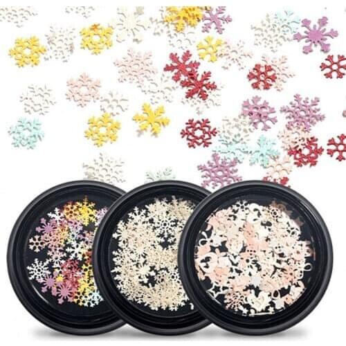 1 Box Christmas Gold Glitter Nail Art Snowflake Flakes Slice Sequins Exquisite Mixed Decals DIY 3D Manicure Decorations