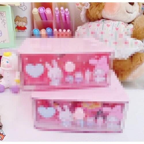 1PC Pink Storage Cabinet Drawer Cosmetics Makeup Stationery Organizer Plastic Storage Box Figure Toys Gift