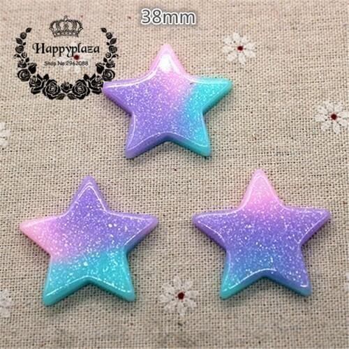 10pcs Kawaii Resin Pink+Purple+Blue Glitter Five Star Flatback Cabochon Art Supply Decoration Charm Craft DIY Accessories,38mm