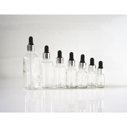 5/10/15/20/30/50/100ml Reusable Clear Essential Oil Bottle Black Rubber Head Dropper Silver Cap Cosmetic Refillable Container