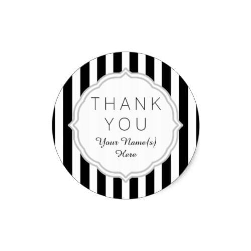 5cm Stylish Black and White Stripes Pattern Thank You Classic Round Sticker