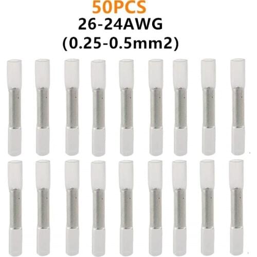 50PCS 0.25-0.5mm2 Heat Shrink Butt Connectors Insulated Waterproof Heat Shrinkable Terminals Electrical Crimp Terminals