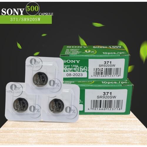 500pc For Sony 371 SR920SW 920 LR920 AG6 LR920 LR69 171 1.55V Silver Oxide Watch Battery Watch Battery Single grain packing