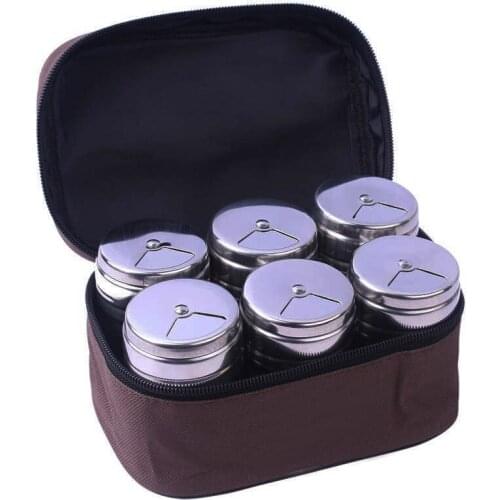 6pcs Outdoor Camping Seasoning Pot Tableware Storage Container Seasoning Bottles Cans with A Bag for BBQ Portable Picnic Kitchen