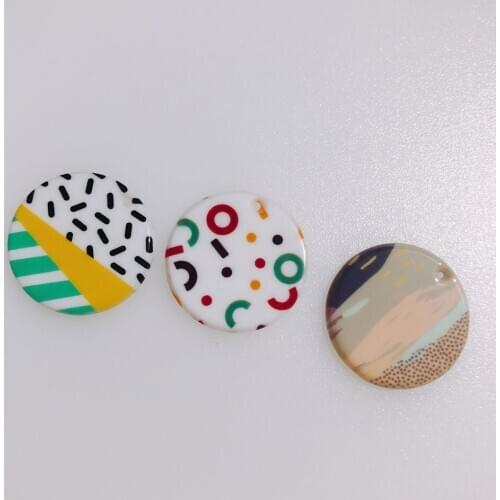6 pieces / lot DIY Personalized Geometric Printing Contrast Acrylic Round Pendant Earring Earrings Accessories