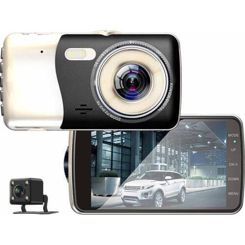 4 Inch IPS Dual Lens Front 1080P Back 480P Car DVR With Night Vision Dash Cams Support ADAS LDWS FCWS Video Recording