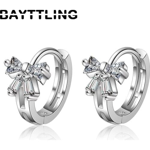 BAYTTLING 925 Sterling Silver 14MM Fine Butterfly Zircon Earrings For Women Fashion Hoop Earrings Jewelry Wedding Gift