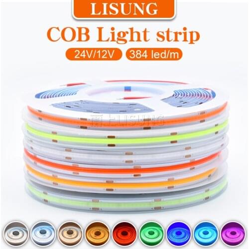 Cob No Spot Led Strip 12v 24v Uniformly Glow Flexible Car Light Strip Bathroom Room Background Wall Warm White Red Blue Green