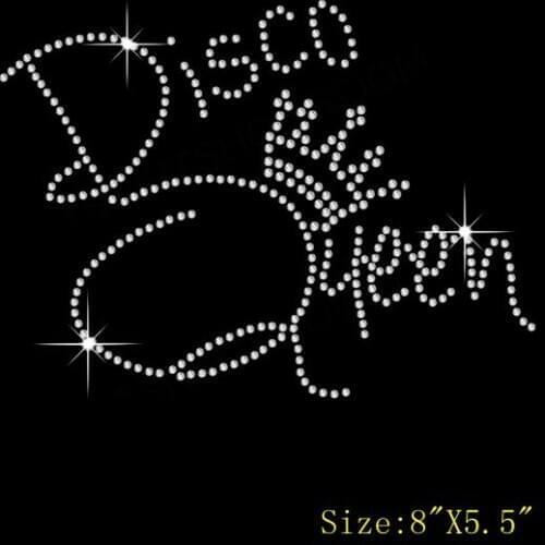 Free Shipping Disco Queen with a crown Hotfix Rhinestone Transfer Hotfix Iron on Appliqué