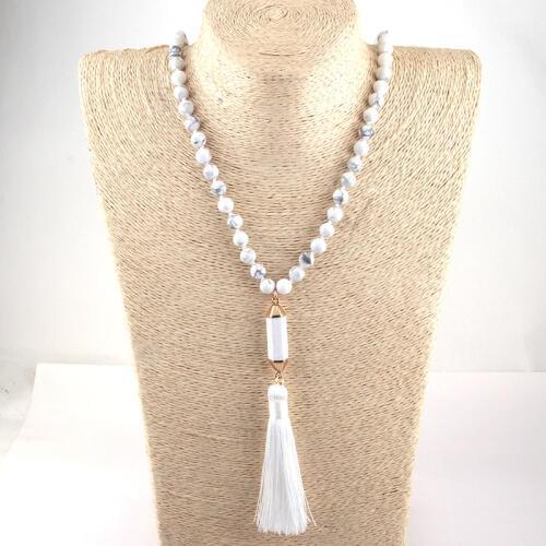 Free Shipping Fashion Bohemian Tribal Jewelry Natural Stone Knotted long Stone Link Tassel Necklace