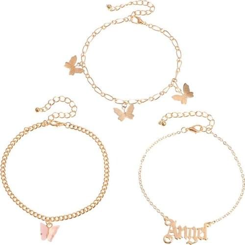 Bohemian Multilayer Butterfly Anklets Letter Angel Alloy Anklet for Women Fashion Foot Chain Bracelet Jewelry 3pcs/set