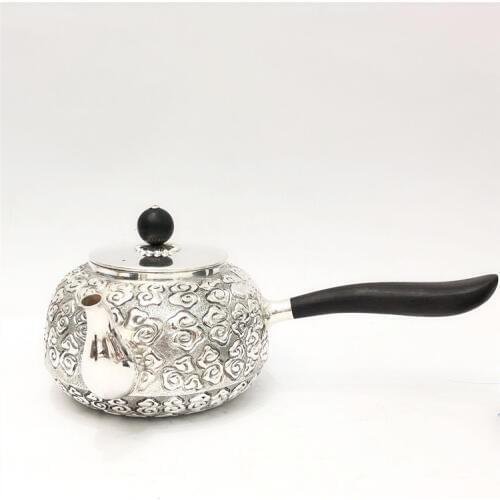 Side Handle Xiangyun Pure Silver Teapot Foot Silver 999 Manual Silver Teapot Pure Silver Teapot Kung Fu Teapot