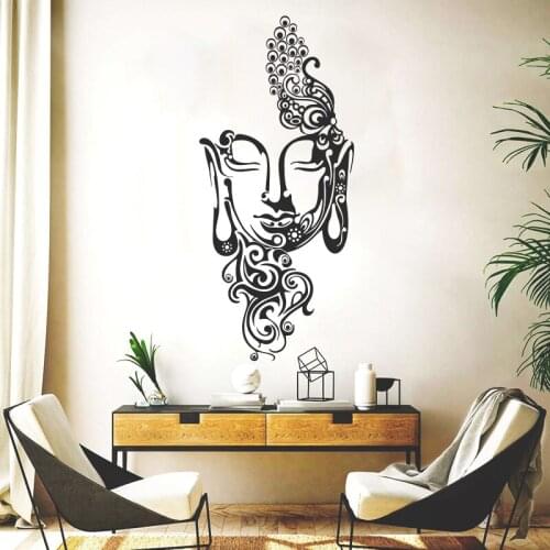 Large Gautama Buddha Mask Yoga Studio Wall Sticker Living Room Shakyamuni Pray Religion Inspirational Wall Decal Vinyl Decor
