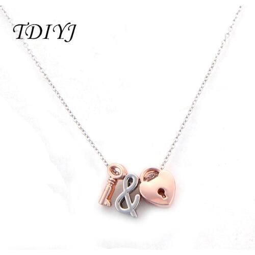 TDIYJ Fashion Keeper Key and Lock Slide Charms Pendant Necklace Women Jewelry 18inch Choker Necklace 1Set