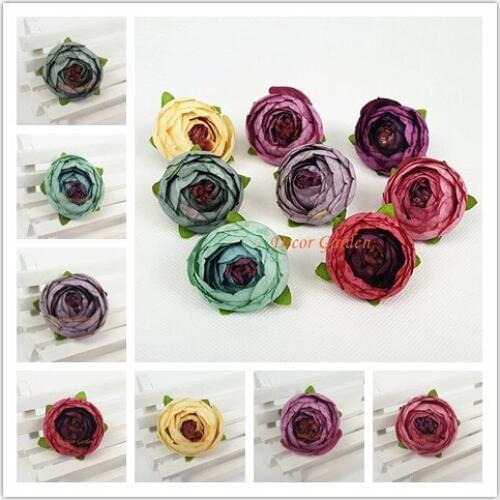 3.5CM Artificial Small Tea Rose Peony Bud Silk Flower Heads For Decoration DIY Apparel Headwear Jewelry Accessory