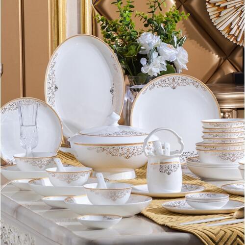60 Heads jingdezhen ceramics Dinner Tableware China Dishes Set Pot Rice Bowl Salad Noodles Bowl Plate Dish Bowl Dinnerware