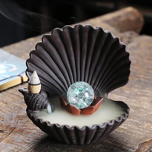 7Colors Incense Burner Backflow Ceramic Incense Holder Incense Fountain Shell Shape Backflow Incense Cones Use In Home Office