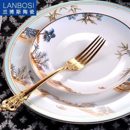 China Wind Hotel Platform Catering Tableware Plate Set Sample Room Place Plate Decoration Plate Steak Plate