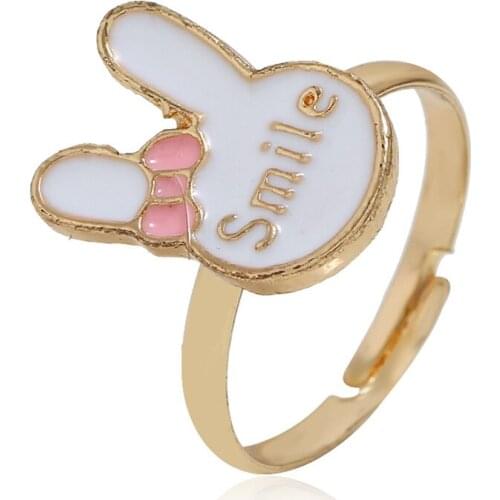 Lovely Rabbit Shape Rings for Women Girl Smile Letter Adjustable Ring Female Wedding Party Jewelry Birthday Gift anillos