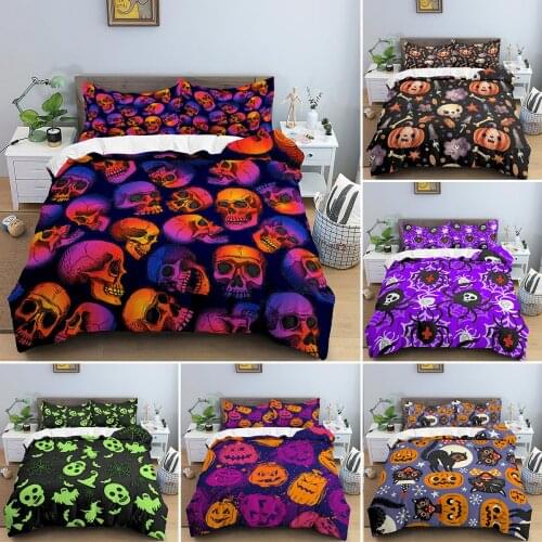 Halloween Bedding Set Pumpkin And Bat Printed Bed Duvet Cover With Pillowcase Single/Double/Queen/King Quilt Covers Sets 2/3Pcs