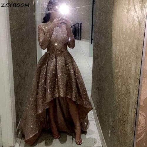 Short Front Long Back Evening Dresses 2021 Formal Party Night Vestidos De Gala Elegant Sequined Graduation Champagne Prom Gowns