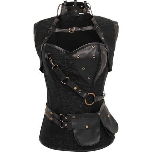Black Corsets Steampunk Women Sexy Goth Clothing Steel Bones Overbust Gothic Retro Korse Femme Punk Corset Set