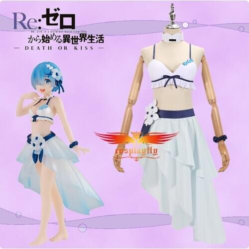 Anime Re:Life in a different world from zero Rem Cosplay Costume Adult Women Outfits Bikini Swimsuit Beach Dress Halloween