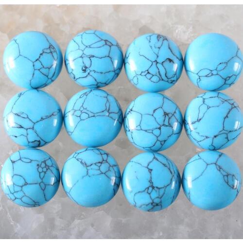 12MM 16MM Round Cabochon CAB Natural Stone Blue Howlite No Drilled Hole Bead for Women Men DIY Jewelry Making Rings 10Pcs 901