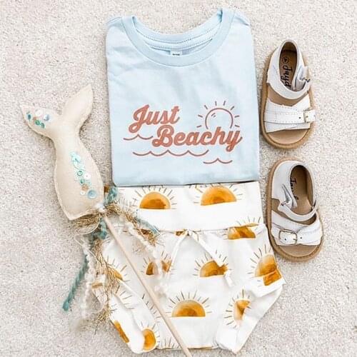 3pcs Toddler Infant Baby Summer Clothes Sets Newborn Kids Boys Girls Letter Print T-shirts+Sun Print High Waist Shorts Outfits