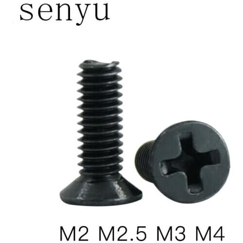 Luchang 100pcs m2 m2.5 m3 m4 KM Screw Black Phillips Cross Socket Countersunk Heasd Screw electronic Repair Screws Accessories