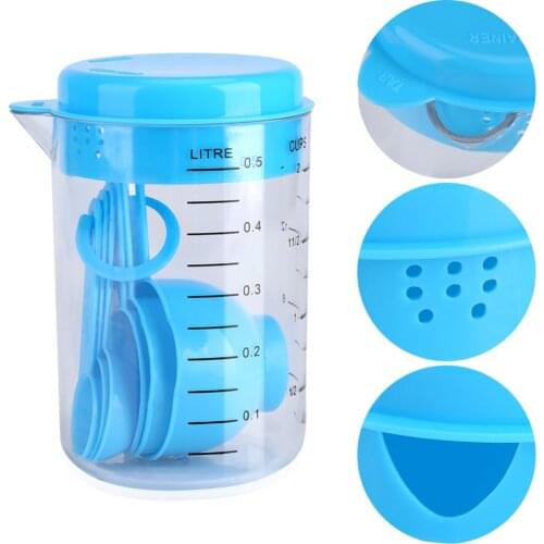 7 Pcs/Set Blue Plastic Measuring Cup Graduated Spoons Sets Kitchen Measuring Tools For Baking Coffee Liquid Measure JugCup