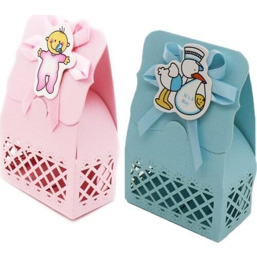 10pcs Cute Candy Box Baby Boy Girl Feeding Bottle Design Packaging Gift Boxes Baby Shower Birthday Party Favor Blue Pink Decor