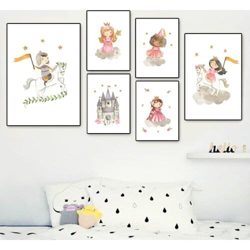 Cute Princess Prince Castle Cloud Star Nordic Posters And Prints Wall Art Canvas Painting Nursery Wall Pictures Kids Room Decor