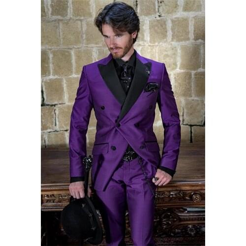 Purple Business Men Blazer 2 Piece Beach Groomsmen Tuxedos For Wedding Formal Prom Suit (Jacket+Pants) Double Breasted